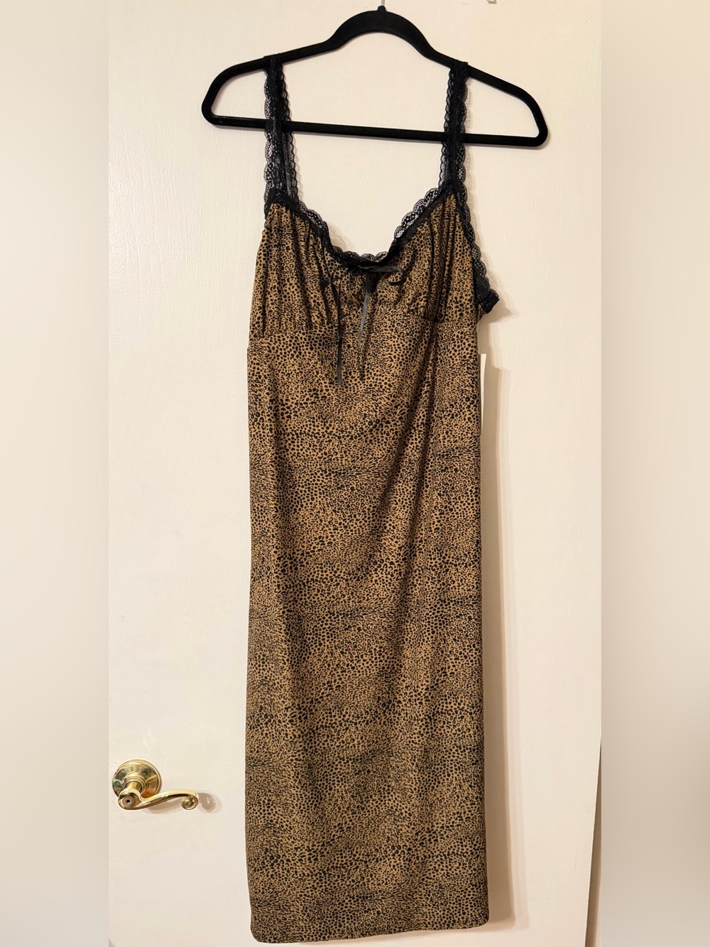 No Boundaries Leopard Print Maxi Dress with Black Lace Trim